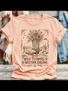 Wild Flowers & Western Dreams Western Graphic Tee | Cowgirl Boot Wildflower Tee